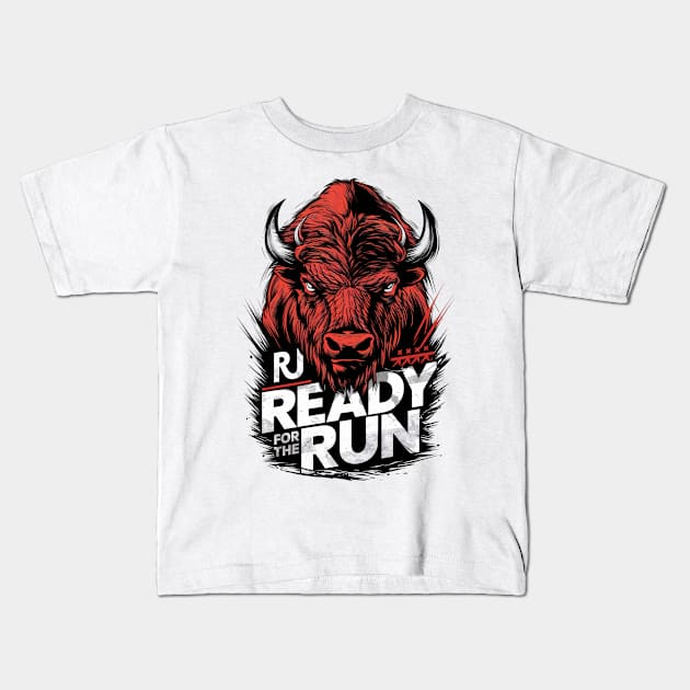 Bison Charge: Ready to Run Kids T-Shirt by UrbanBlend